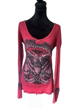 Y2K by Crash n burn waffle knit long sleeve Rhinestone Eagle Graphic Sz L